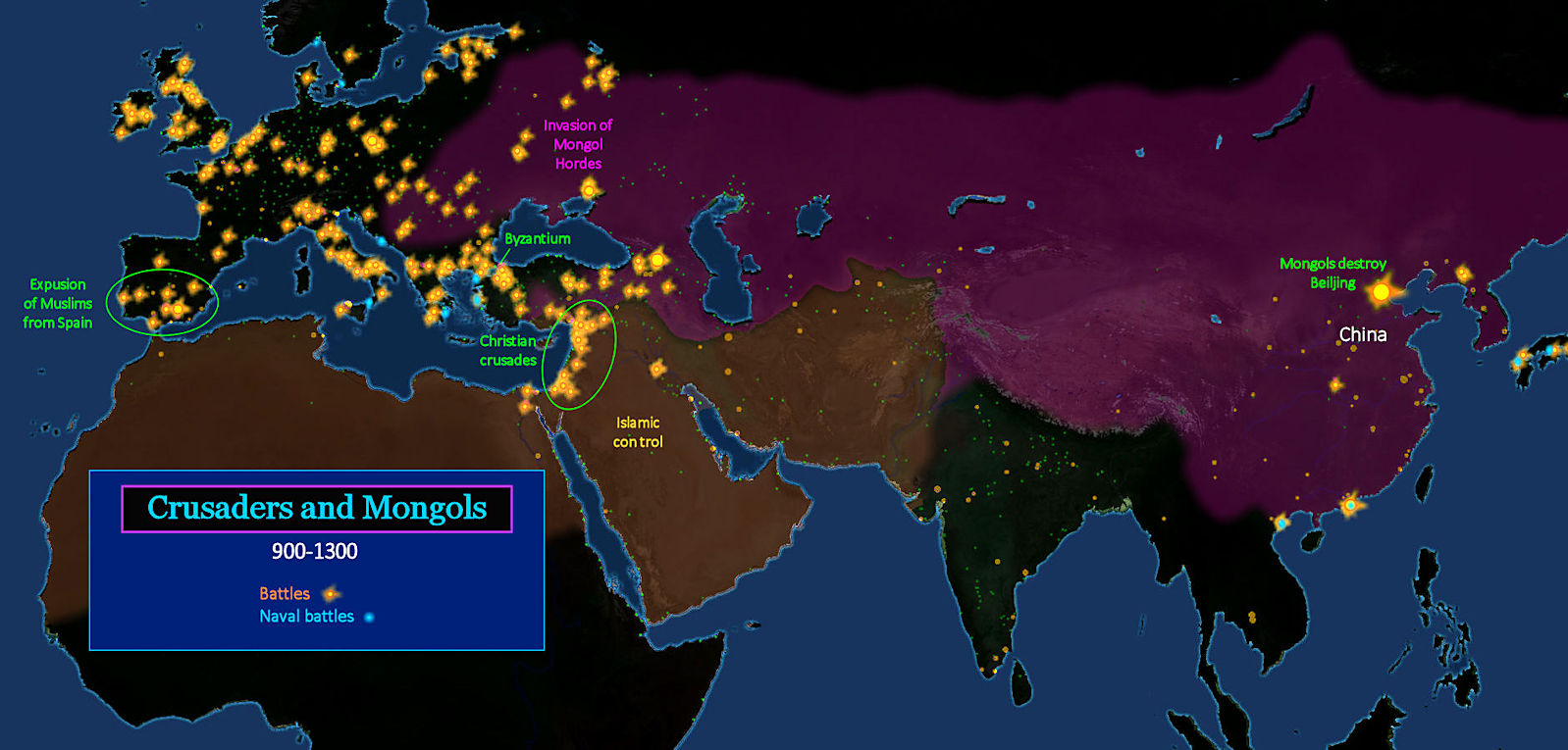 Crusaders, Mongol Hordes, 1300 AD map